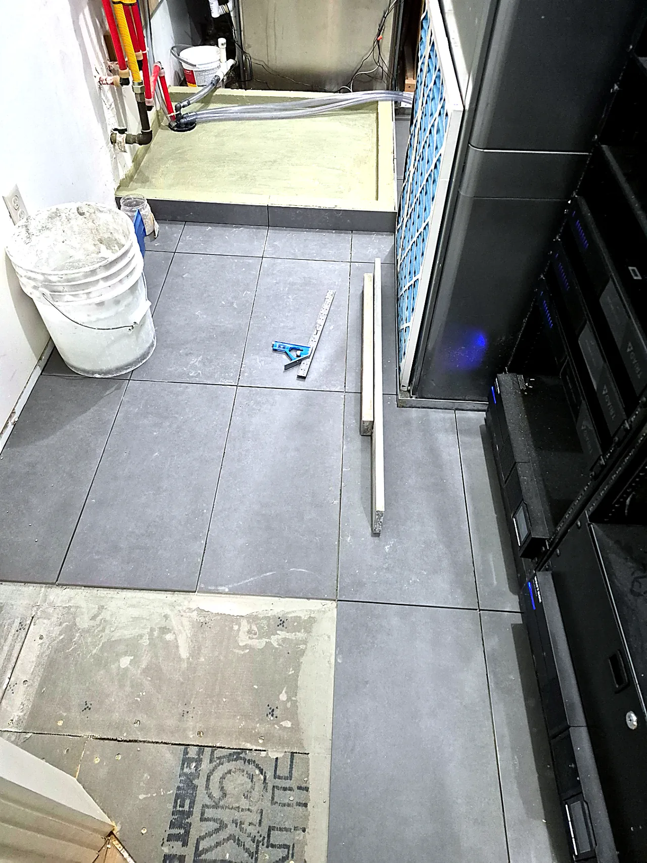 Mechanical Room Floor Tile Set — In Progress — Grand Lake, OK