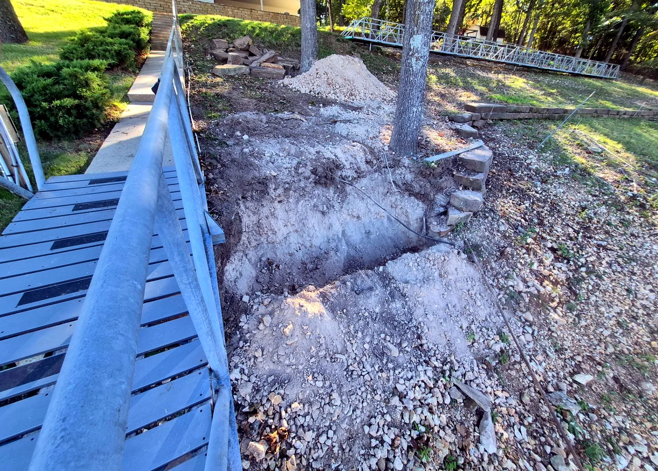 Failed Wall Dug Out & Grade Exposed — In Progress — Grand Lake, OK
