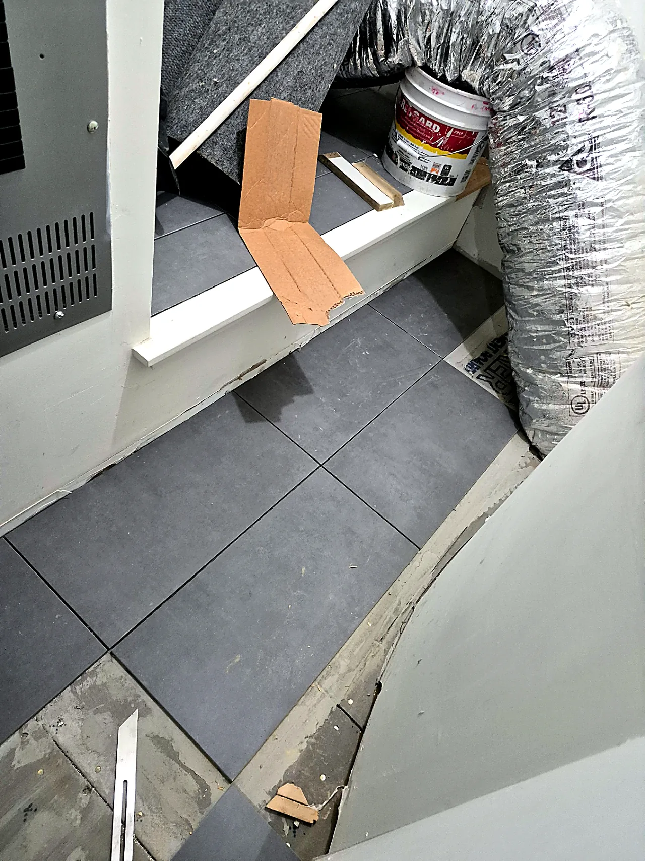 Tile Layout Around Stair Landing — In Progress — Grand Lake, OK