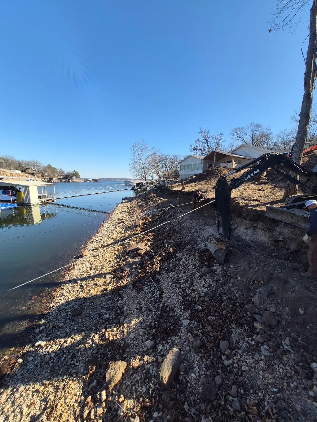 Grand Lake Seawall Rebuild — Shoreline graded and ready for forming.
