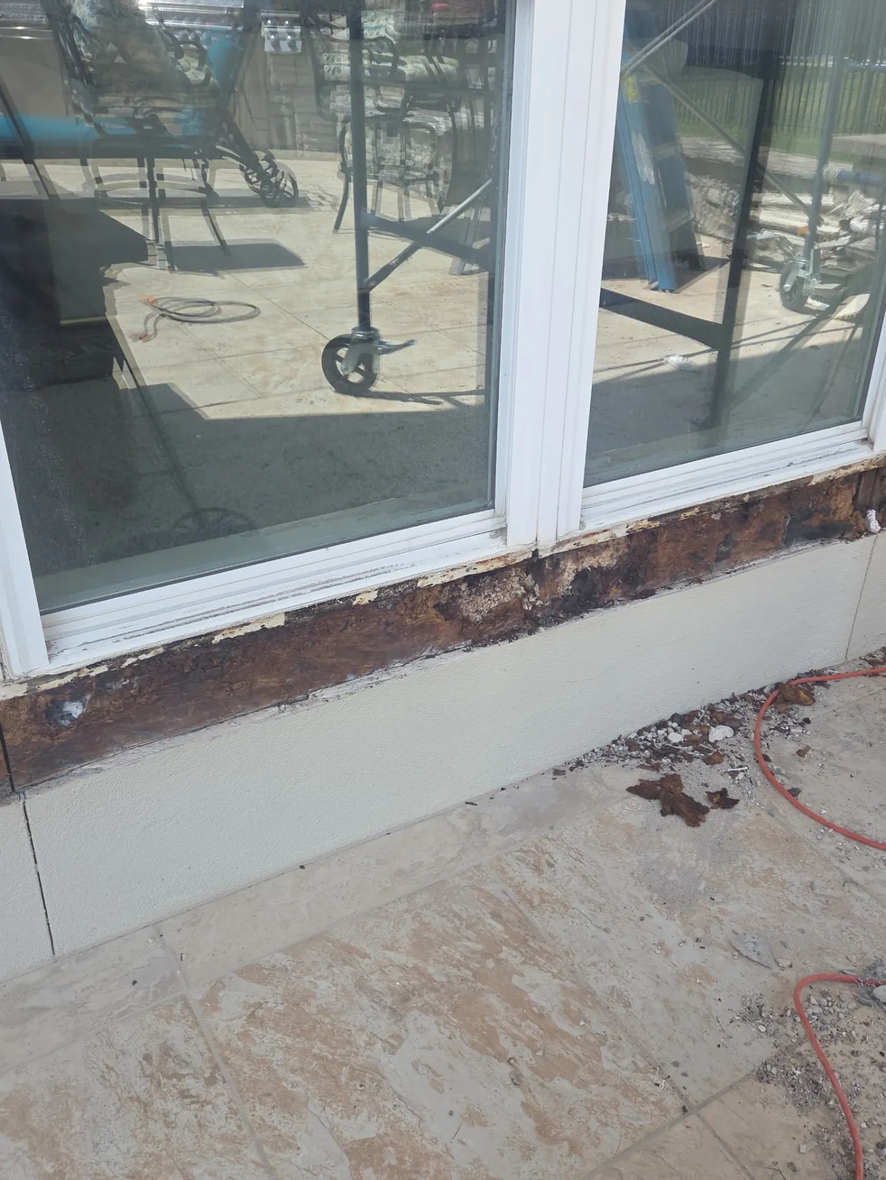 Deteriorated Framing Below Slider — Before — Grand Lake, OK